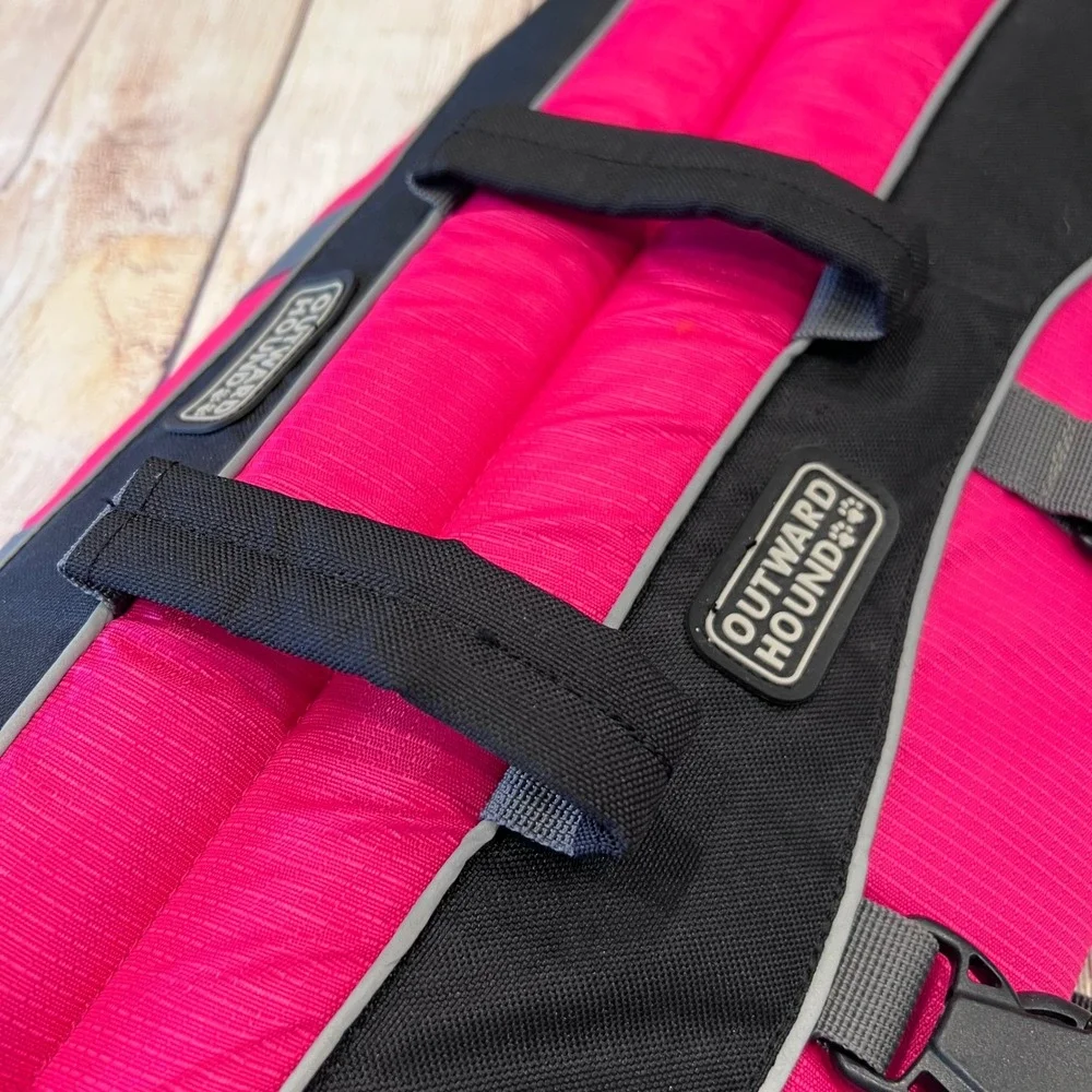 Outward Hound Granby Dog Life Jacket Pink Black Reflective Safety Vest Large